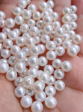 天然淡水珍珠5-6mmakoya通孔无核强光近圆微瑕散装裸颗粒DIY手链