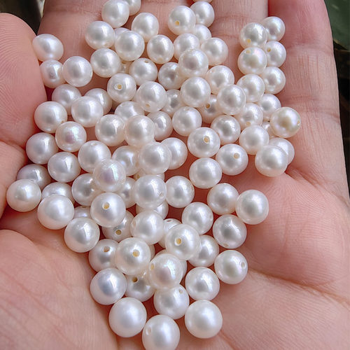 天然淡水珍珠5-6mm通孔强光近圆