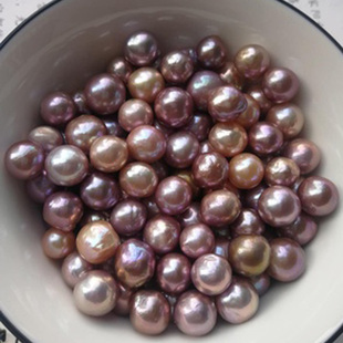 DIY天然淡水散装 称斤带孔大颗炫彩巴洛克爱迪生珍珠妖紫裸珠手链