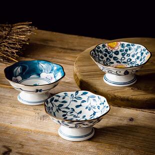 日式高台盛器中式复古茶点盘 高脚水果盘茶碟前菜甜品小沙拉碟盘