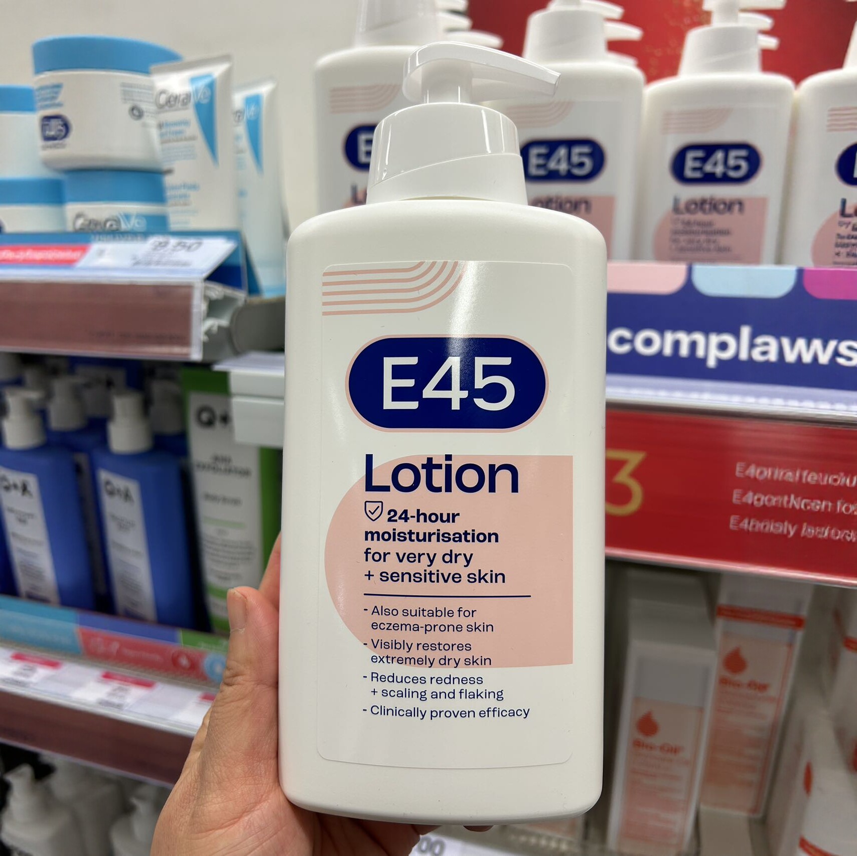 英国 E45超级滋润保湿霜深层补水身体乳液干性过敏湿ZHEN500ML