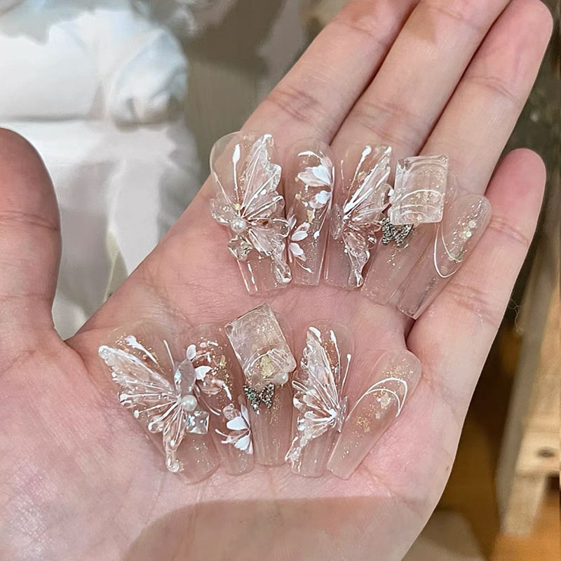 蝴蝶轻奢显白新娘甲穿戴甲纯手工