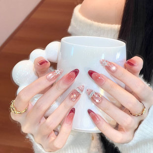 【红色恋人】甜妹气质显白追光猫眼闪钻法式贵气美甲纯手工穿戴甲