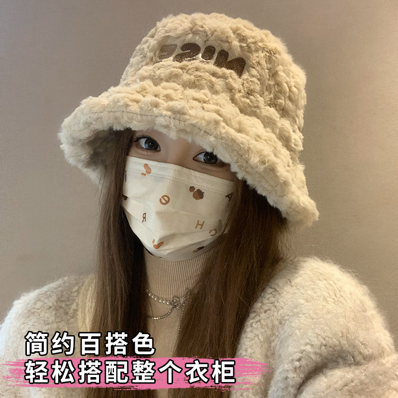 2025新款帽子女秋冬季加绒保暖毛绒绒渔夫帽大头围显脸小韩版盆帽