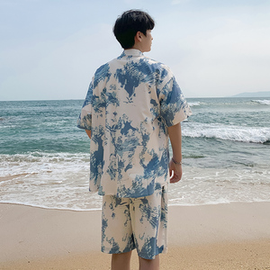 A093-TZ512-P58控78短袖印花衬衫套装  浅蓝色图片