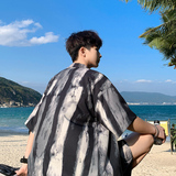 2025夏装新款海滩冰丝短袖衬衫套装沙滩裤A093-TZ091-特P45黑灰，男装衬衫，电商A093