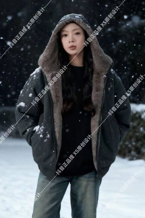 A093-H8170-P125网图两面穿座山雕加厚加绒棉衣连帽外套石墨灰,男装棉衣,电商A093