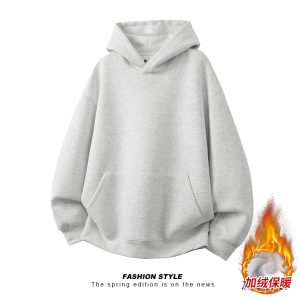 450克高克重加绒加厚重磅连帽套头卫衣A093-W209加绒-特P50浅灰，男装卫衣，电商A093