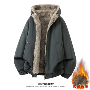 A093-H8170-P125两面穿座山雕加厚加绒棉衣连帽外套石墨灰，男装棉衣，电商A093