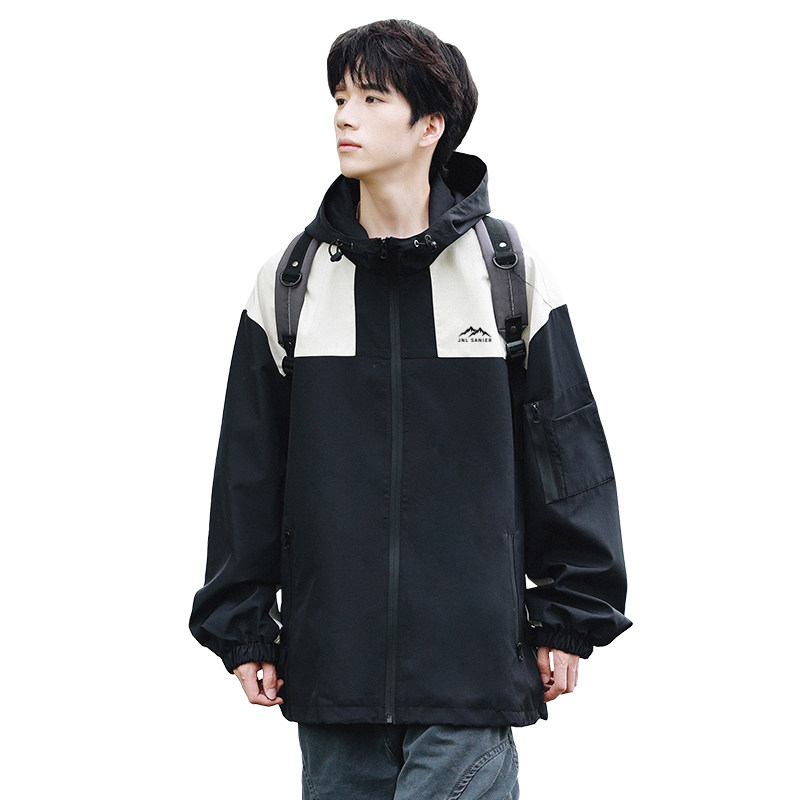 春装新款防风立领夹克拼接连帽冲锋衣外套A093-JK804-特P58,男装夹克,电商A093