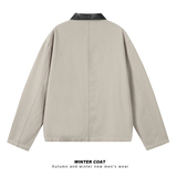 2025秋装新款皮领子水洗牛仔夹克外套A093-JK215特P75卡其色，男装夹克，电商A093