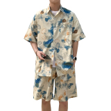 A093-TZ527-P58控78冰丝印花短袖衬衫套装绿色，男装T恤，电商A093