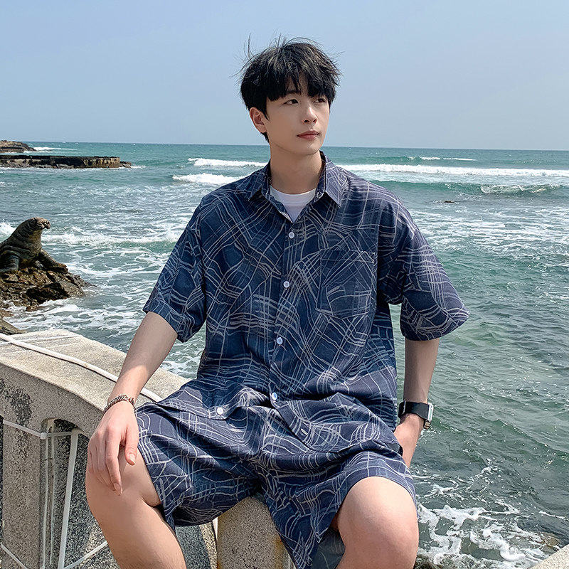 A093-TZ519-P58控78短袖衬衫套装黑色，男装T恤，电商A093