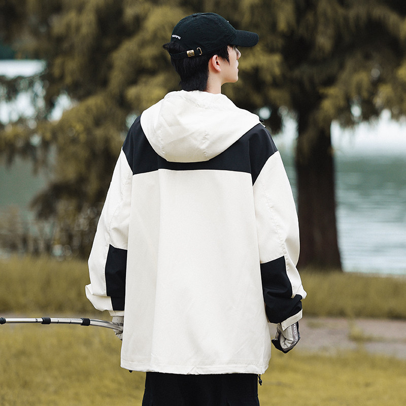 春装新款防风立领夹克拼接连帽冲锋衣外套A093-JK804-特P58,男装夹克,电商A093