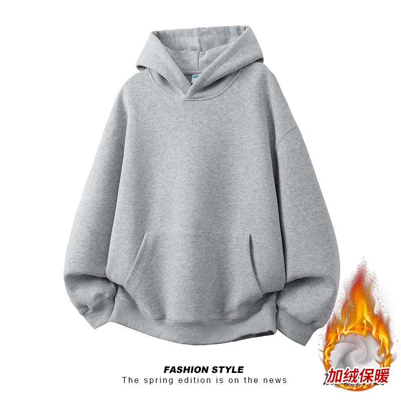 450克高克重加绒加厚重磅连帽套头卫衣A093-W209加绒-特P50麻灰，男装卫衣，电商A093