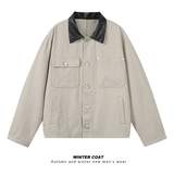 2025秋装新款皮领子水洗牛仔夹克外套A093-JK215特P75卡其色，男装夹克，电商A093