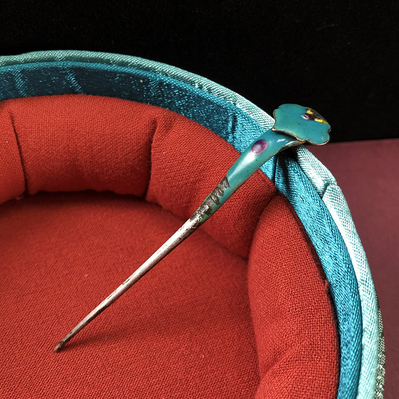 清末民初时期老银烧蓝如意头发簪  古代女子发饰保真复古首饰收藏