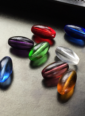 清代官造宫廷御用古法老琉璃橄榄珠多色可选酒红蓝色琥珀水晶散珠