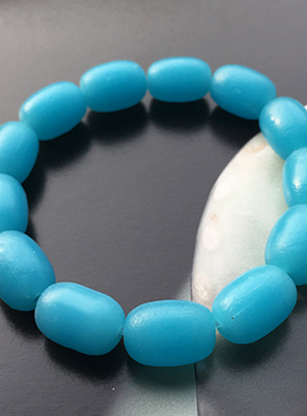 清代官造宫廷御用古法老琉璃手串湖蓝色桶珠男女款手链文玩精品