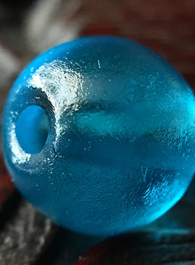 清代官造宫廷御用古法老琉璃8mm湖蓝色 标本级风化纹 多宝diy配饰