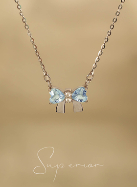 冰蓝梦蝶925纯银镀金蝴蝶结项链