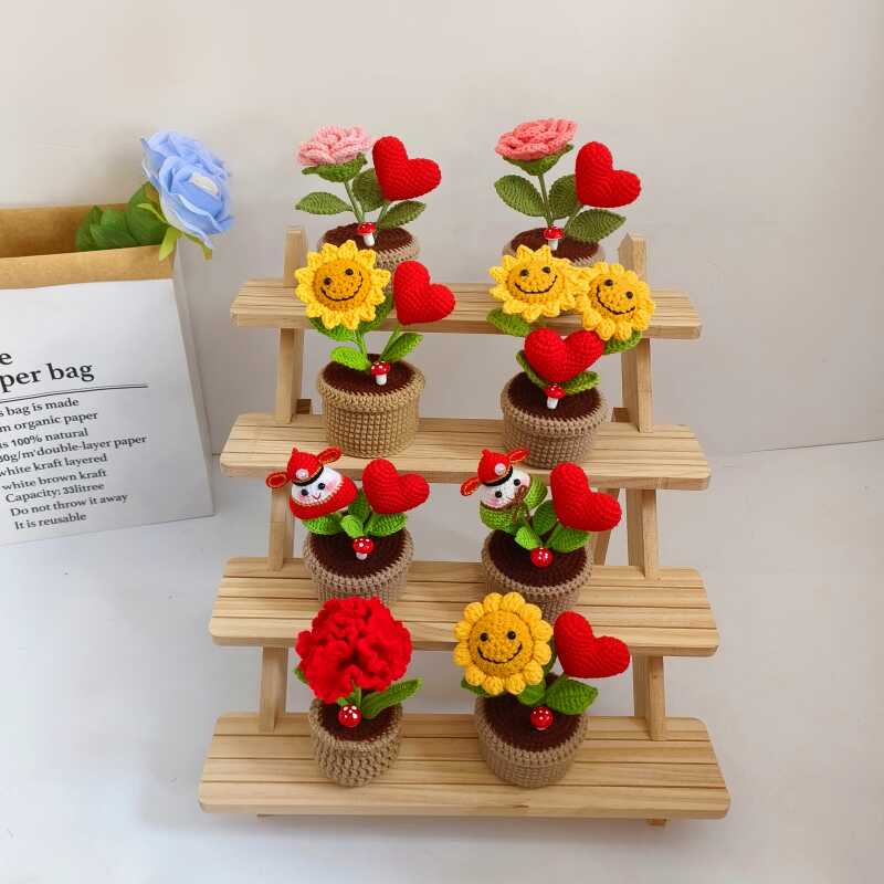 桌面毛线自制康乃馨diy小花手工