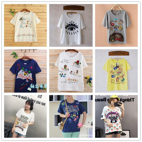 rough短袖t恤女夏装2024新款宽松韩版学生贴布绣半袖早秋女装上衣