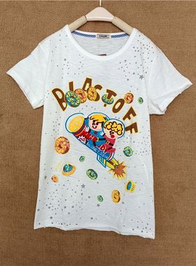 漫游星空短袖T恤2024年新款女rough日系夏季薄款纯棉学生白色绣花