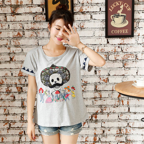 日系森女roughT恤小胡子半袖 刺绣2024大阪衫打底衫短袖女装夏季T