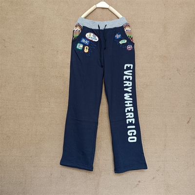 拼接口袋自然要长裤大毛圈棉绣花