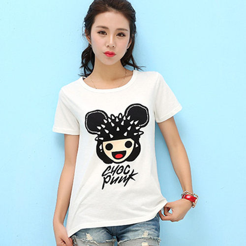 短袖t恤女夏季韩版宽松卡通印花小女孩学生上衣女装夏装rough体恤
