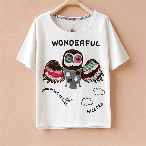 刺绣飞鹰上衣2024蝙蝠衫大版衫短袖T恤rough宽松打底衫 加大加肥