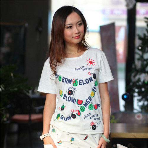 学生装少女装2024夏装新款纯棉t恤女短袖宽松rough西瓜百搭上衣潮