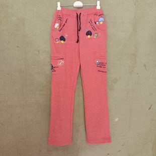 灰色运动裤子女装春秋季2024原创休闲rough绣花蘑菇卫裤直筒长裤