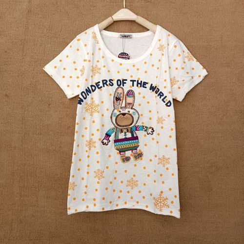 纯棉t恤女短袖2024 夏装学生宽松韩版rough兔波点百搭上衣服ins潮