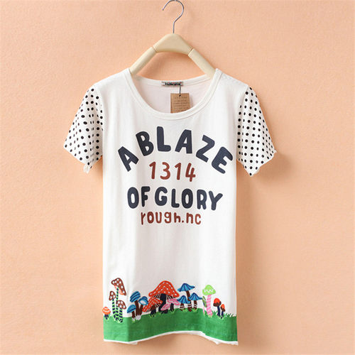 夏季rough上衣1314短袖T恤纯棉体恤半袖蘑菇打底衫日系女装韩版潮