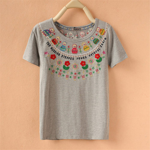 夏装新款短袖薄绣花纯棉女装T恤