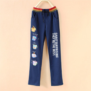 rough绣花杯子休闲运动裤女春秋韩版宽松学生直筒显瘦卫裤子长裤