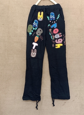 运动裤女长裤子秋春季直筒rough2024新款束脚裤绣花字母休闲卫裤