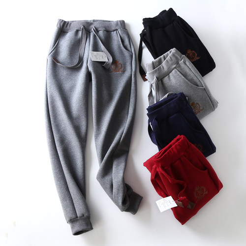 冬季加绒加厚羊羔毛大码女裤卫裤