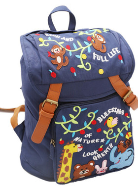 学生背包日系 Rough樱桃小动物贴布刺绣双肩包卡通时尚休闲女士包