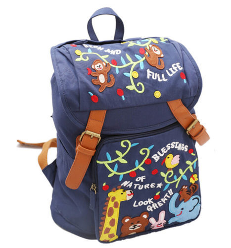 绣花学生休闲双肩包女包帆布背包