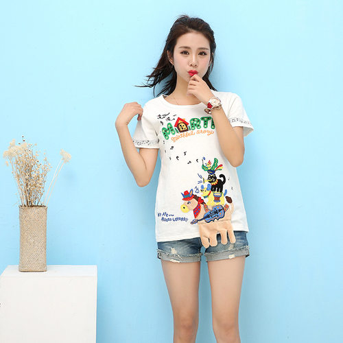 立体小毛驴短袖t恤夏韩版宽松卡通印花学生上衣女装夏装rough体恤