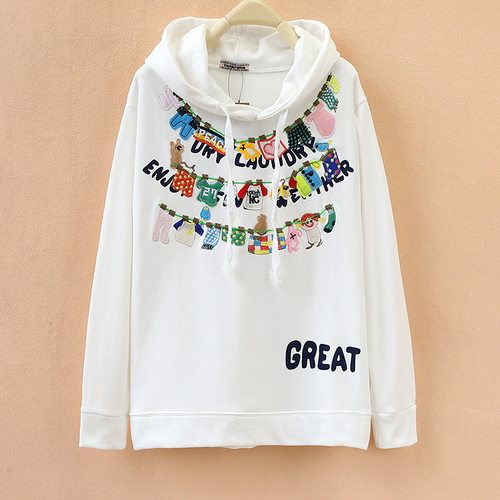 绣花晾衣绳中长款棉混纺重工卫衣