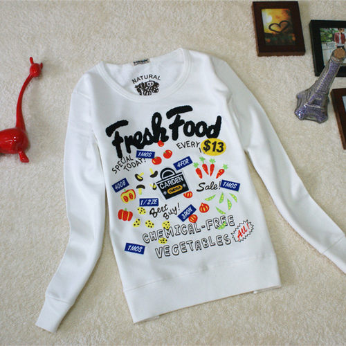 2021秋冬季宽松刺绣长袖上衣圆领