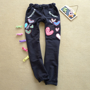 rough韩版贴布绣花爱心 休闲女士运动长裤春秋收脚卫裤哈伦女裤子