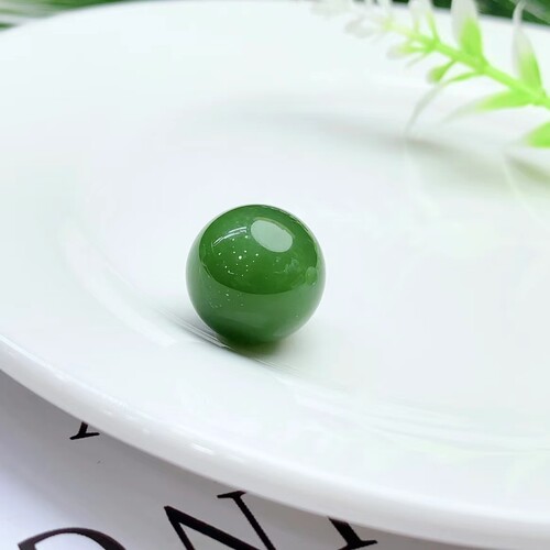 保真天然和田玉碧玉菠菜绿16直径圆珠通孔圆珠配饰配珠单珠圆珠