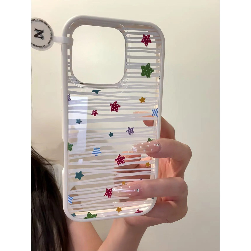 简约ins涂鸦白色线条星星适用苹果16promax手机壳15iphone14保护套13二合一小众防摔新款个性创意透明日韩