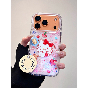卡通可爱涂鸦苹果Kitty猫适用苹果17promax手机壳15iphone16pro保护套13/14双层IMD高级感日韩ins风防摔小众