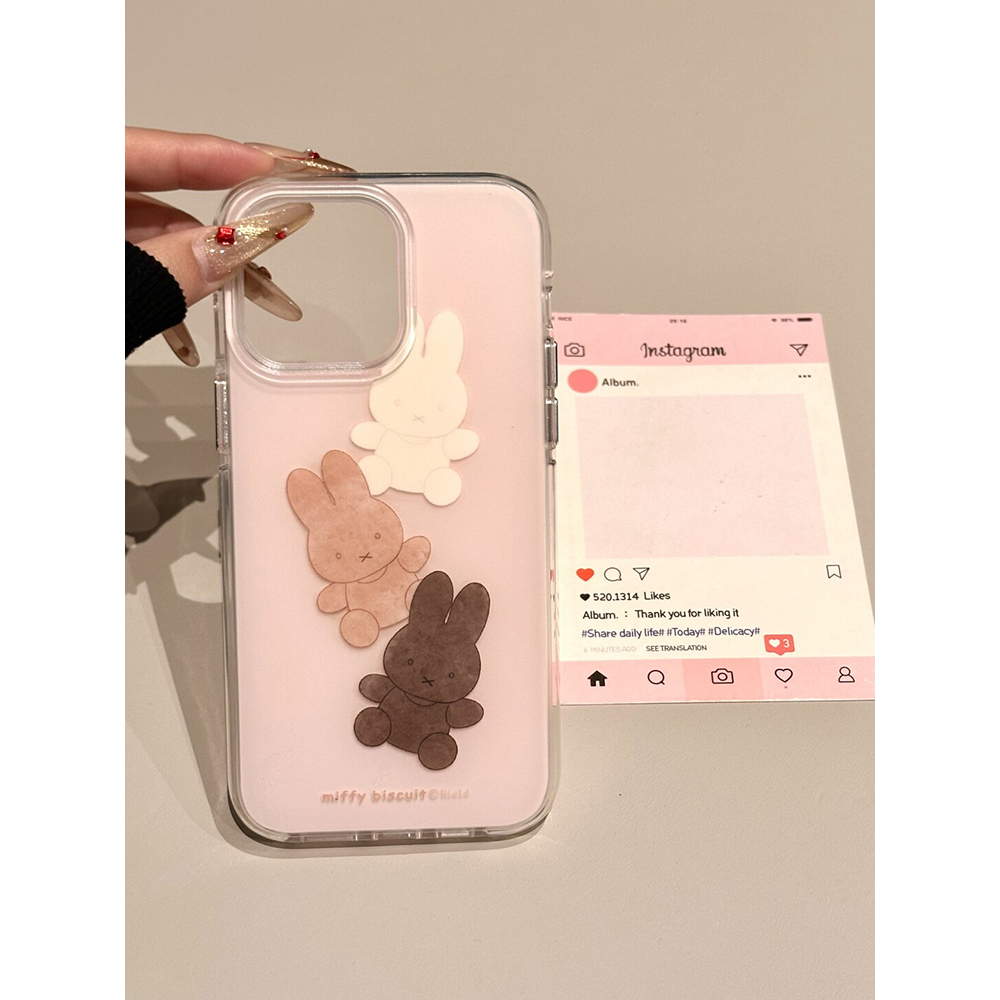 可爱三色小兔子饼干适用苹果16promax手机壳15iphone14保护套13双层imd高级感日韩ins风小众创意磨砂个性
